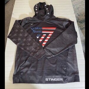 Stinger Sports Hoodie Sweatshirt Mens Sz L Heavy Gray Pullover USA Flag